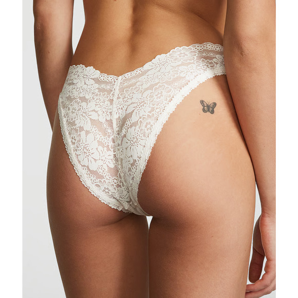 PINK Victoria's Secret Wink V-Front Lace Brazilian Panty Coconut White, Size XXL - Picture 2 of 3